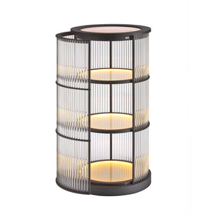 front view of round LED bar cabinet with glass door and metal framing