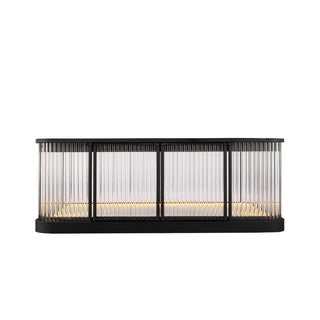 Moorizon Gatsby LED bar cabinet straight-on view, illuminated glass display console, modern storage cabinet