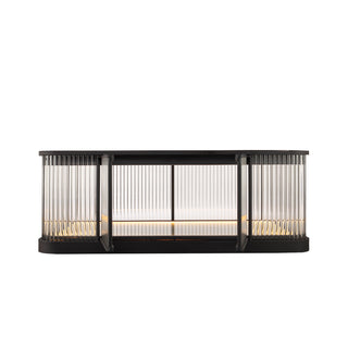 Moorizon Gatsby LED bar cabinet front view, long glass display storage console, modern home bar cabinet