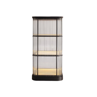 Moorizon Gatsby LED bar tower cabinet front view, tall illuminated glass display cabinet, modern bar storage