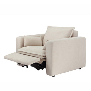 Moorizon Harmony Hug Lounger electric recliner, ivory fabric sofa chair, modern armless lounge seating, single seat