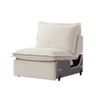 Moorizon Harmony Hug Lounger stationary armless sofa chair, ivory fabric modular seating