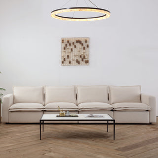 Moorizon Harmony Hug Lounger white fabric electric recliner sofa, calista round chandelier and  stone spectrum table with contemporary modular sectional sofa