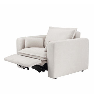 Moorizon Harmony Hug Lounger power electric recliner white fabric sofa chair, contemporary armless lounge chair, single seat
