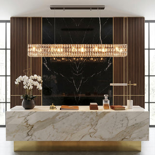 Lattice Rectangular Faceted Crystal Chandelier
