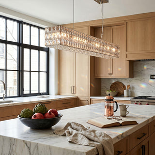 Lattice Rectangular Faceted Crystal Chandelier