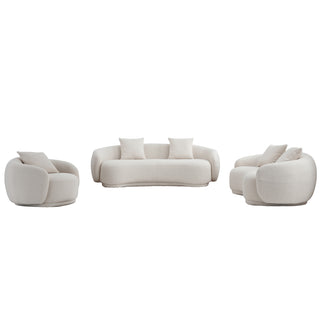 Moorizon Lovenest white boucle curved sofa, elegant contemporary sofa set for modern interiors