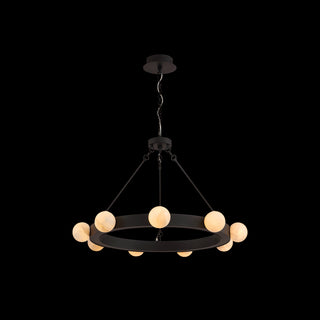 Moorizon Luna Orbit chandelier 36 inch on black background, modern circular chandelier for small dining room