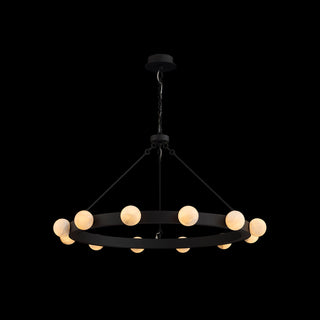 Moorizon Luna Orbit chandelier 48 inch on black background, modern ring chandelier for kitchen island