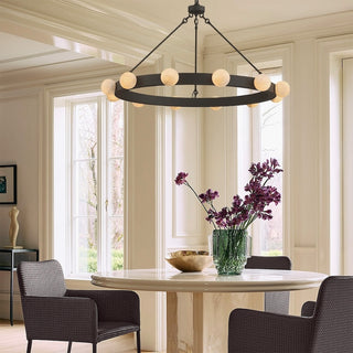 Moorizon Luna Orbit chandelier 48 inch, modern ring chandelier for dining room, statement ceiling light fixture