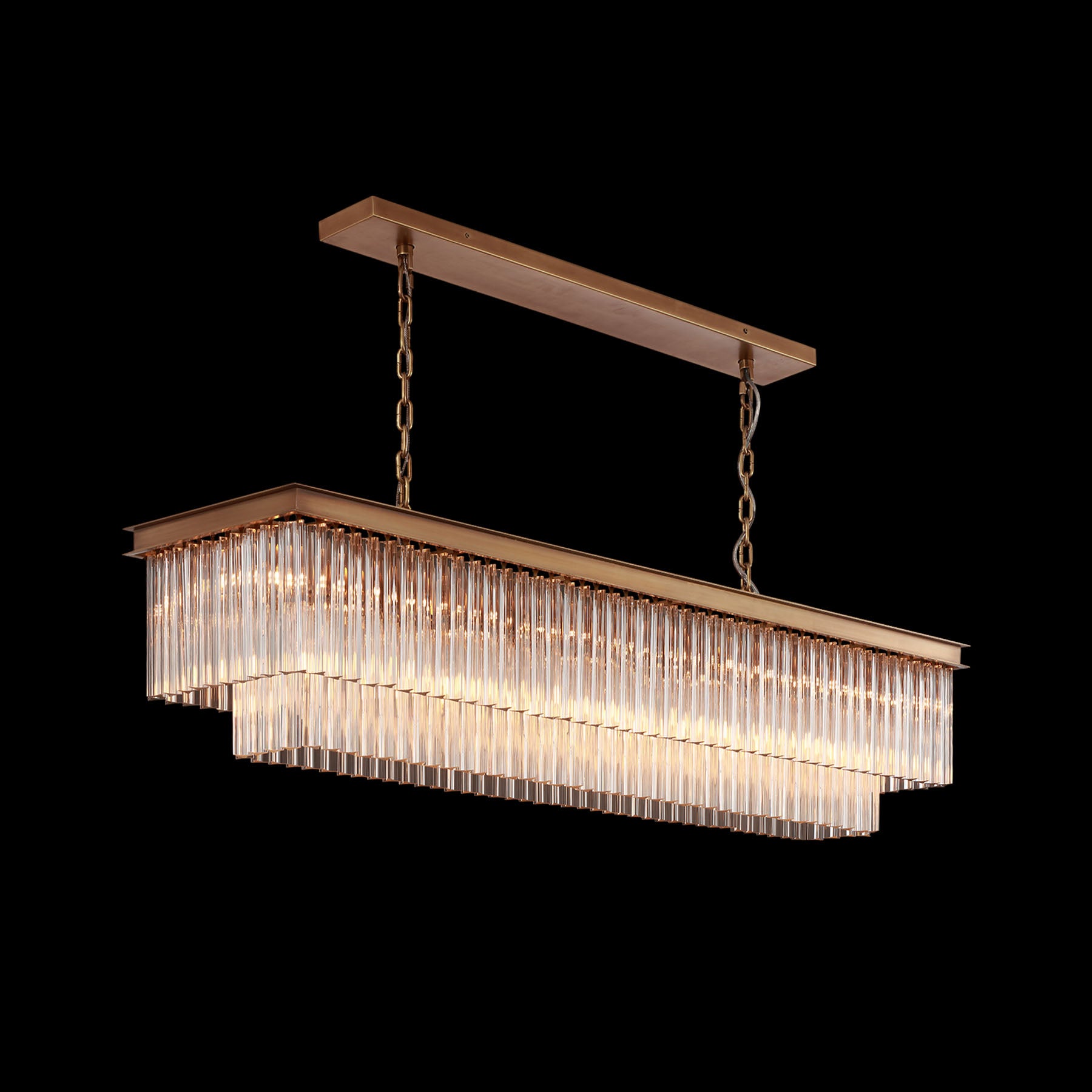 Moorizon Marais Rectangle Chandelier Large – Modern brass frame with cascading crystal prisms