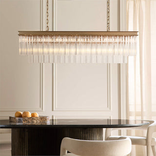 MOORIZON Marais Rectangle Chandelier, Small — refined crystal-look linear pendant for compact dining spaces