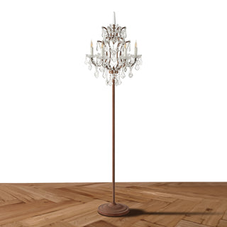 Rustline Crystal Floor Lamp on a white background, featuring a slender aged iron stand and a crystal-accented shade.