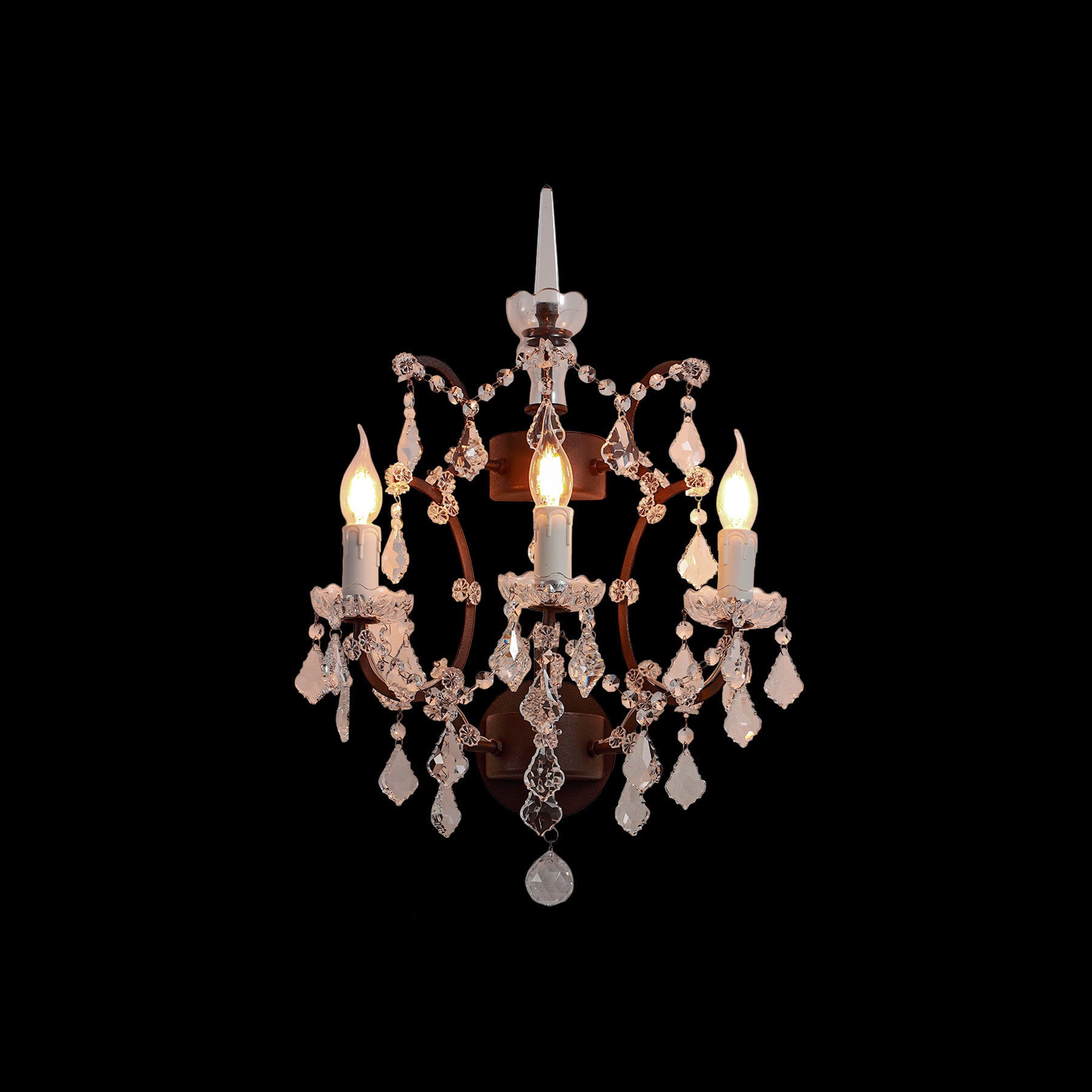 Moorizon Rustline crystal wall sconce, antique-inspired metal frame and clear crystals