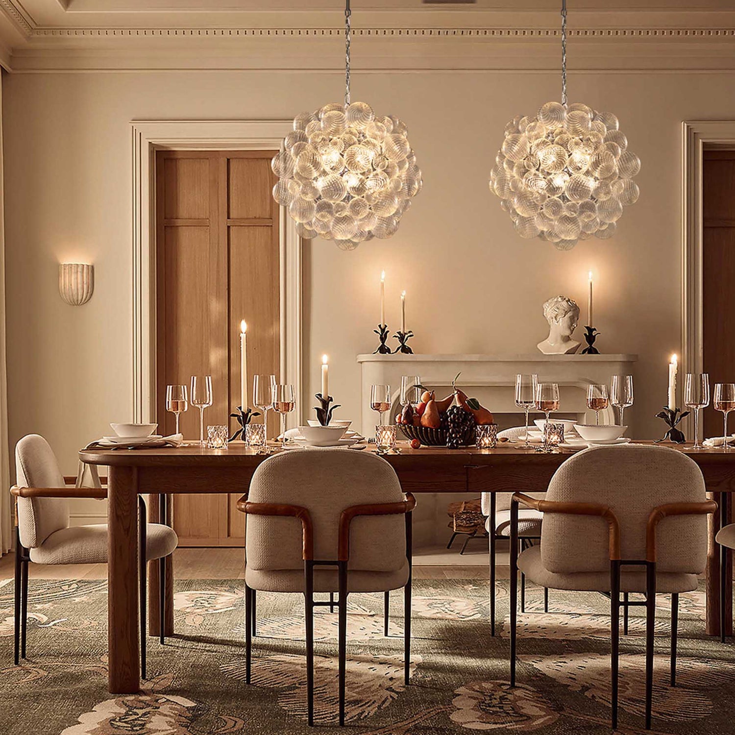 Moorizon spiral bubble glass chandelier, cascading hand-blown globes, modern dining light