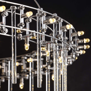 Moorizon Stardust ring chandelier close-up, concentric glass rods and metal frame
