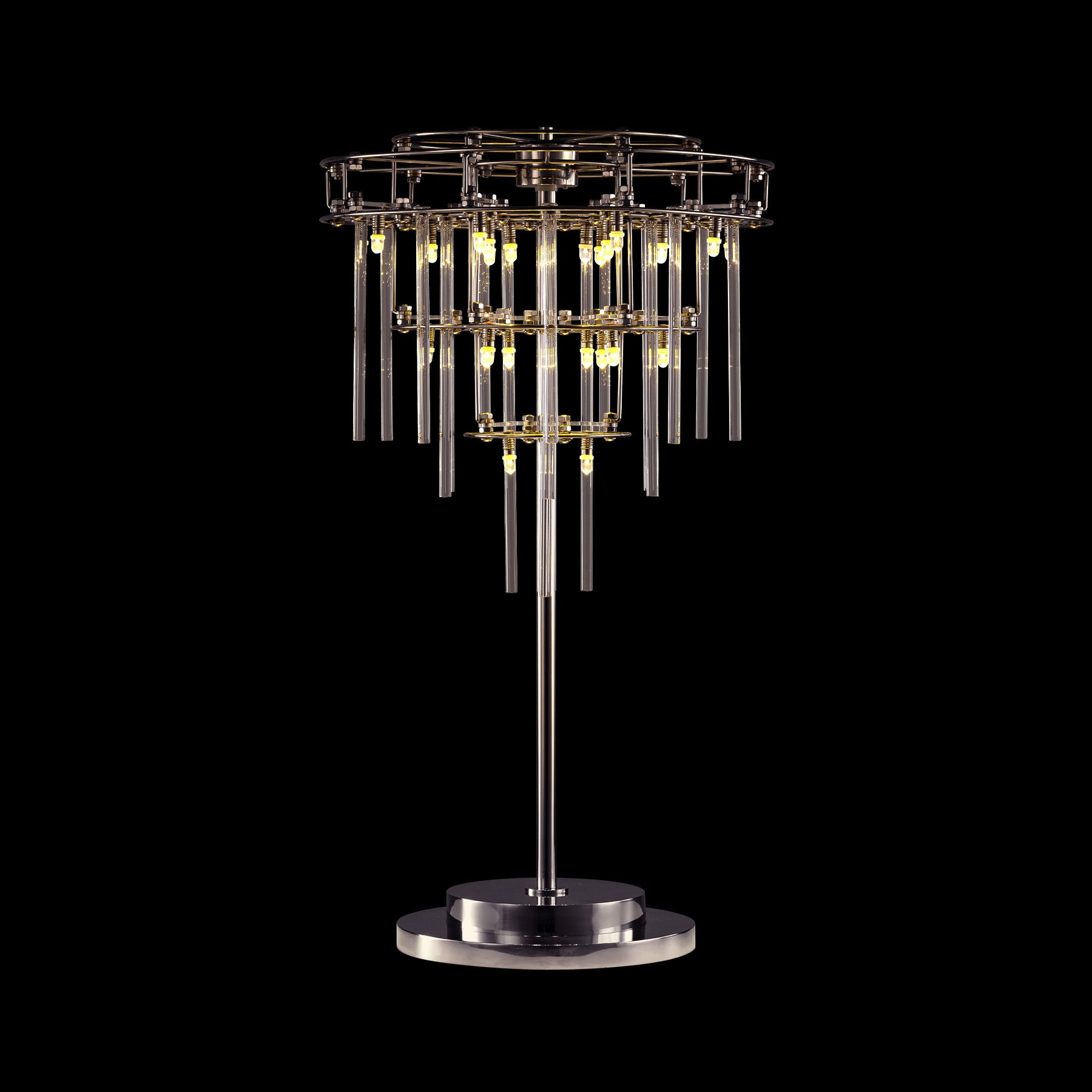 Moorizon Stardust table lamp with glass rods, stainless base, soft bedside task light