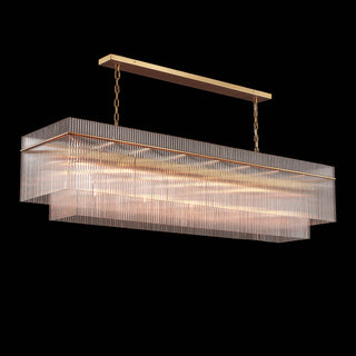 MOORIZON Timelore Large Linear Chandelier — contemporary ribbed-glass rectangle pendant, warm dining room lighting