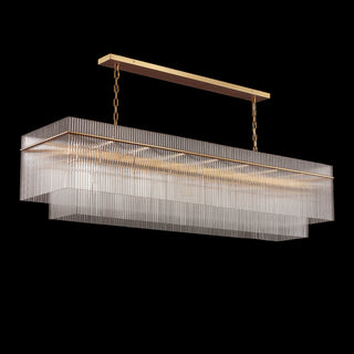 MOORIZON Timelore Rectangle Chandelier, Large — elongated linear light with textured glass for open kitchens