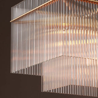 MOORIZON Timelore Large Rectangle Pendant — modern fluted-glass island chandelier, soft diffused glow