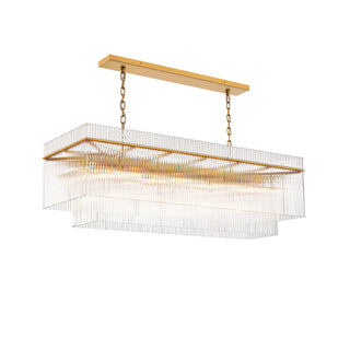 MOORIZON Timelore Rectangle Glas Rod Pendant, W54“ – slim linear chandelier for kitchen island