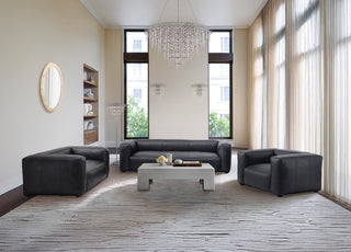 Moorizon Titan Luxe black sofa set, stardust round chandelier, calista round wall mirror