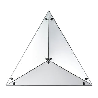 Unlit Moorizon Trigon LED infinity glass mirror in a triangular glass design with reflective panels on a white background
