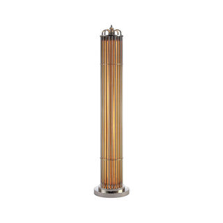Urban Glow floor lamp with amber-toned ribbed acrylic rods and brushed metal accents, isolated on white background