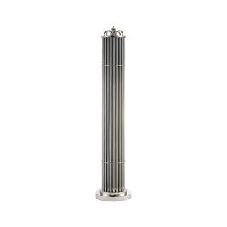 Urban Glow floor lamp with smoked gray ribbed acrylic rods and polished stainless steel base, isolated on white background