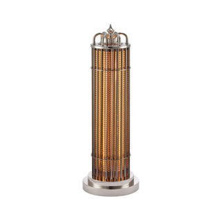 Urban Glow table lamp featuring warm amber glass rods and polished chrome base, isolated on white background