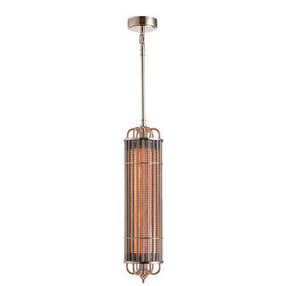 Cylindrical pendant light with metallic finish on a white background
