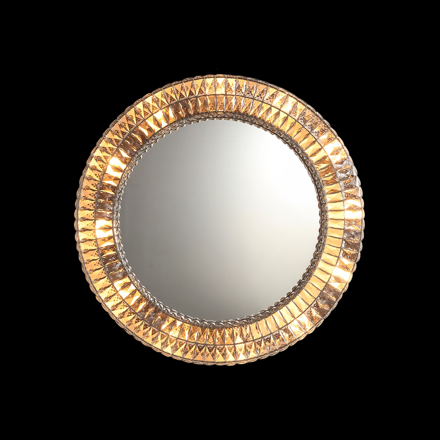 Moorizon Lattice Crystal round wall mirror, crystal ring frame detail, luxury mirror for vanity and powder room