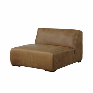 angle view of Rustic Haven armless sectional seat in local brown leather