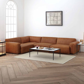 living room view of Rustic Haven sectional sofa in cocoa brown, L-shaped, modern living room setup