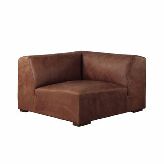 front view of Rustic Haven corner sectional sofa piece in light brown leather