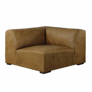 front view of Rustic Haven corner sectional sofa piece in latte brown leather