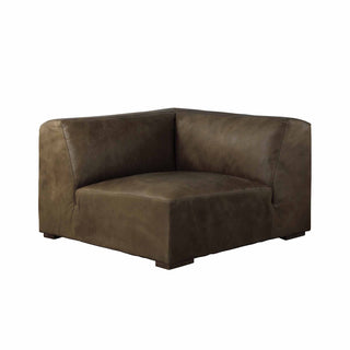 front view of Rustic Haven corner sectional sofa piece in whiskey brown leather