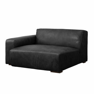 angle view of Rustic Haven right arm sectional sofa piece in new black leather