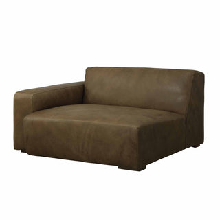 angle view of Rustic Haven right arm sectional sofa piece in whiskey brown leather