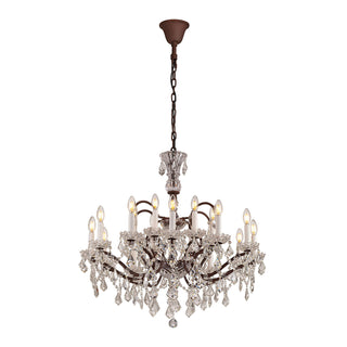 Rustline chandelier with tiered crystal drops and vintage candle bulbs