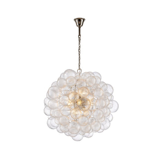 Large Spiral Bubble Chandelier with sculptural cluster form and high-polish steel chain and canopy