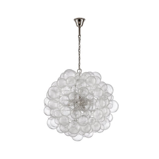 Large Spiral Bubble Chandelier with sculptural cluster form and high-polish steel chain and canopy