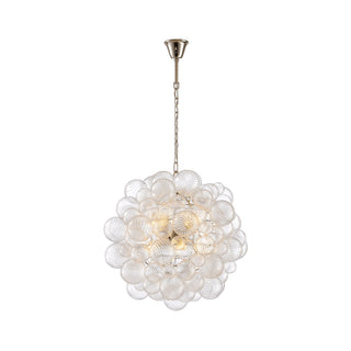 Medium-sized Spiral Bubble Chandelier with orb silhouette and high-polish steel chain and canopy