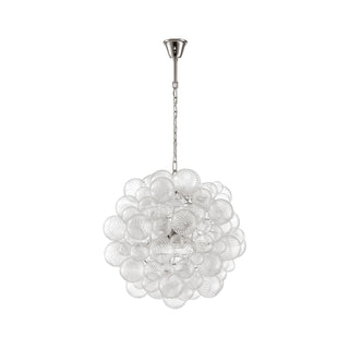 Medium-sized Spiral Bubble Chandelier with orb silhouette and high-polish steel chain and canopy