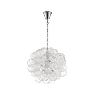 cluster of small spiral glass globes and stainless steel chain canopy