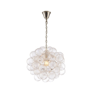 spiral bubble pendant with sculptural cluster form and high-polish steel chain and canopy