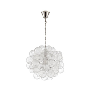 spiral bubble pendant with sculptural cluster form and high-polish steel chain and canopy