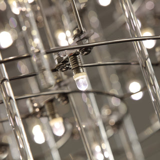 Close-up of Stardust chandelier detail showing illuminated glass rods and reflective surfaces