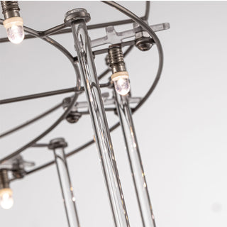 close-up of upper suspension frame of Stardust chandelier with tension cable details