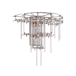 Front view of large Stardust Sconce Lamp with multi-layered geometric design and hand-pulled glass rods, isolated on white background
